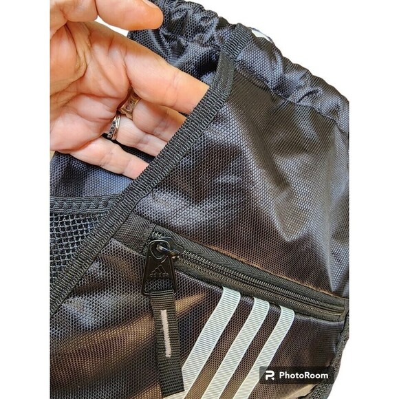 Adidas Backpack Lightweight Black Sackpack Gym School Beach - Picture 4 of 7